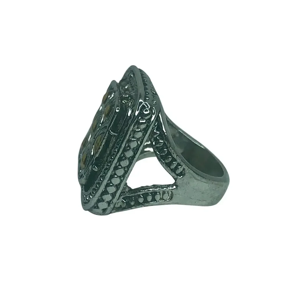 Silver and Gold Square Ring - Size 6.5
